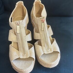 Michael Kors Gold Wedge Sandals with Zipper